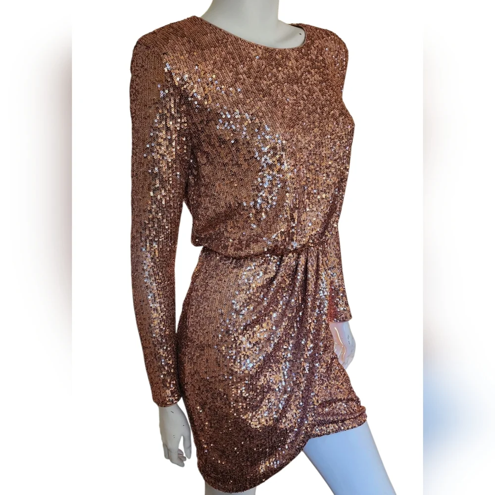 Ever New Melbourne Juniper Sequin Wrap Mini Dress Size 2. Champagne Pink - Picture 3 of 14